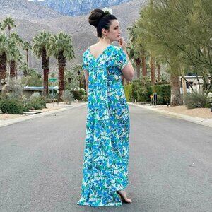 NWT Audrey K Gwendolyn Hawaiian Tiki Draped Watteau Waterfall Dress 2X 3X 20 22